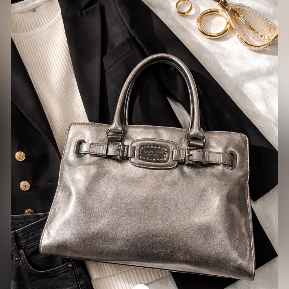 Michael Kors Hamilton Large Tote in Nickel Silver metallic leather